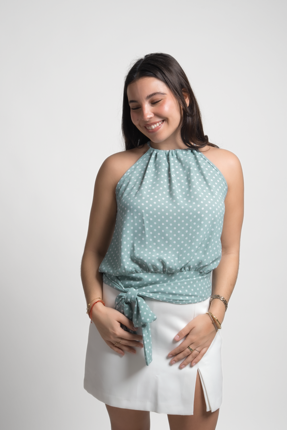 BLUSA ROCIO - POLKA DOTS MENTA